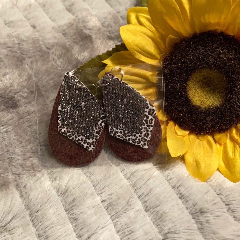 Faux Leather TearDrop Leopard Print Earrings